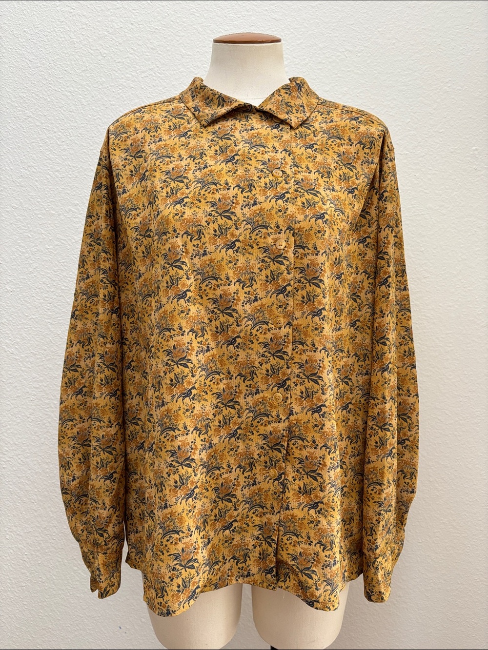 Vintage Jones New York Mustard Floral Botanical Blouse Shirt